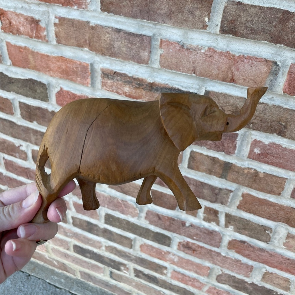 Hand carved wooden elephant shelf sitter MCM Solid